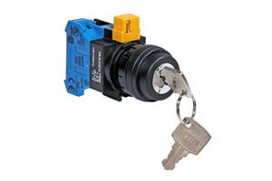 Idec HW1K Series 22mm Key Switch with Finger Safe Screw Terminal, Round Key Operator with Black Plastic Bezel, 2-Position, Maintained Operation