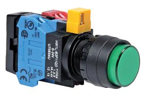 Idec HW1L Series 22mm Pushbuttons, Illuminated Extended Round Button with Black Plastic Bezel & Incandescent Lamp, 1 Normally Open, Maintained Operation