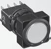 Idec LW6L Series 22mm Maintained Pushbutton with Screw Terminals, Illuminated Flush Round Lens with Black Plastic Bezel