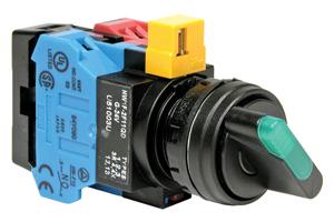 Idec HW1F Series 22mm Selector Switch, Illuminated Round Knob with Black Plastic Bezel & LED Lamp, 4 Normally Open, 3 Position Spring Return from Right Operation