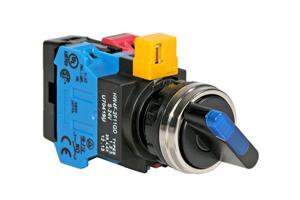 Idec HW4F Series 22mm Selector Switch, Illuminated Round Knob with Metal Bezel & LED Lamp, 2 Normally Open & 2 Normally Closed, 2 Position Spring Return from Right Operation
