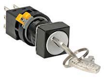 Idec LA2K Series 16mm Key Switch with Solder Tab or PCB Terminals, Square Key Switch